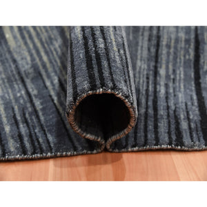 10'x10' Gray and Black, Modern Ombre Design Densely Woven, Organic Wool Hand Knotted, Round Oriental Rug FWR451506