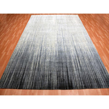 Load image into Gallery viewer, 10&#39;1&quot;x14&#39;2&quot; Gray and Black, Densely Woven Pure Wool, Hand Knotted Modern Ombre Design, Oriental Rug FWR451512