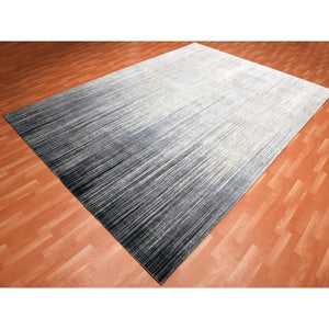10'1"x14'2" Gray and Black, Densely Woven Pure Wool, Hand Knotted Modern Ombre Design, Oriental Rug FWR451512