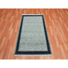 Load image into Gallery viewer, 3&#39;1&quot;x5&#39;1&quot; Shades of Blue, Leaf All Over Pattern with A Distinct Contrasting Border Colors, Tone on Tone, Organic Wool, Hand Knotted, Oriental Rug FWR451548