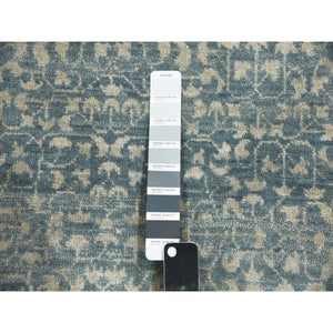 3'1"x5'1" Shades of Blue, Leaf All Over Pattern with A Distinct Contrasting Border Colors, Tone on Tone, Organic Wool, Hand Knotted, Oriental Rug FWR451548