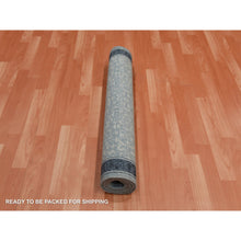 Load image into Gallery viewer, 3&#39;1&quot;x5&#39;1&quot; Shades of Blue, Leaf All Over Pattern with A Distinct Contrasting Border Colors, Tone on Tone, Organic Wool, Hand Knotted, Oriental Rug FWR451548