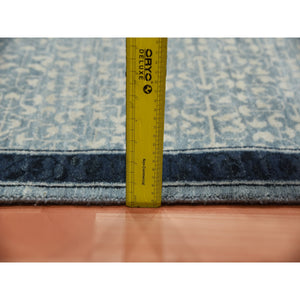 3'1"x5'1" Shades of Blue, Leaf All Over Pattern with A Distinct Contrasting Border Colors, Tone on Tone, Organic Wool, Hand Knotted, Oriental Rug FWR451548