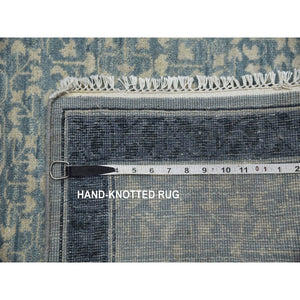 3'1"x5'1" Shades of Blue, Leaf All Over Pattern with A Distinct Contrasting Border Colors, Tone on Tone, Organic Wool, Hand Knotted, Oriental Rug FWR451548
