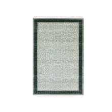 Load image into Gallery viewer, 3&#39;1&quot;x5&#39;2&quot; Shades of Blue, Leaf All Over Pattern with A Distinct Contrasting Border Colors, Hand Knotted, Natural Wool Tone on Tone, Oriental Rug FWR451554