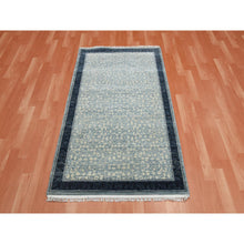 Load image into Gallery viewer, 3&#39;1&quot;x5&#39;2&quot; Shades of Blue, Leaf All Over Pattern with A Distinct Contrasting Border Colors, Hand Knotted, Natural Wool Tone on Tone, Oriental Rug FWR451554
