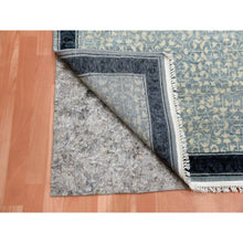 Load image into Gallery viewer, 3&#39;1&quot;x5&#39;2&quot; Shades of Blue, Leaf All Over Pattern with A Distinct Contrasting Border Colors, Hand Knotted, Natural Wool Tone on Tone, Oriental Rug FWR451554