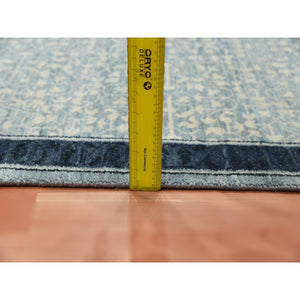 3'1"x5'2" Shades of Blue, Leaf All Over Pattern with A Distinct Contrasting Border Colors, Hand Knotted, Natural Wool Tone on Tone, Oriental Rug FWR451554