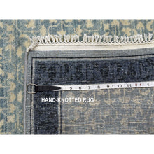 Load image into Gallery viewer, 3&#39;1&quot;x5&#39;2&quot; Shades of Blue, Leaf All Over Pattern with A Distinct Contrasting Border Colors, Hand Knotted, Natural Wool Tone on Tone, Oriental Rug FWR451554