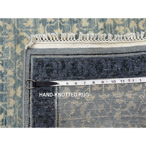 3'1"x5'2" Shades of Blue, Leaf All Over Pattern with A Distinct Contrasting Border Colors, Hand Knotted, Natural Wool Tone on Tone, Oriental Rug FWR451554