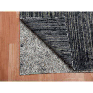 2'6"x12'6" Gray and Black, Modern Ombre Design Densely Woven, Soft Wool Hand Knotted, Runner Oriental Rug FWR451560