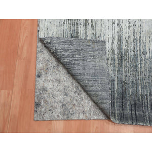 3'x5'3" Charcoal Gray, Modern Vertical Ombre Design, Pure Silk with Textured Wool Hand Knotted, Oriental Rug FWR451566