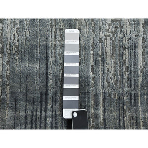 3'x5'3" Charcoal Gray, Modern Vertical Ombre Design, Pure Silk with Textured Wool Hand Knotted, Oriental Rug FWR451566
