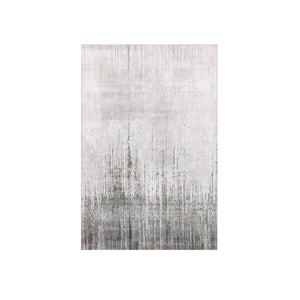 3'x5'3" Charcoal Gray, Hand Knotted Modern Vertical Ombre Design, Pure Silk with Textured Wool, Oriental Rug FWR451572
