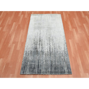 3'x5'3" Charcoal Gray, Hand Knotted Modern Vertical Ombre Design, Pure Silk with Textured Wool, Oriental Rug FWR451572
