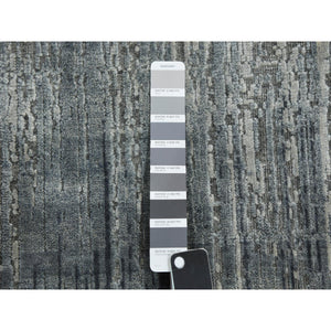 3'x5'3" Charcoal Gray, Hand Knotted Modern Vertical Ombre Design, Pure Silk with Textured Wool, Oriental Rug FWR451572