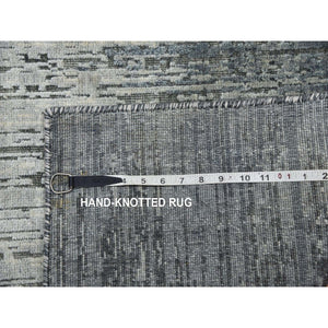 3'x5'3" Charcoal Gray, Hand Knotted Modern Vertical Ombre Design, Pure Silk with Textured Wool, Oriental Rug FWR451572