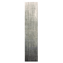 Load image into Gallery viewer, 2&#39;6&quot;x12&#39;6&quot; Gray and Black, Modern Ombre Design Densely Woven, Hand Knotted, Extra Soft Wool Runner Oriental Rug FWR451578
