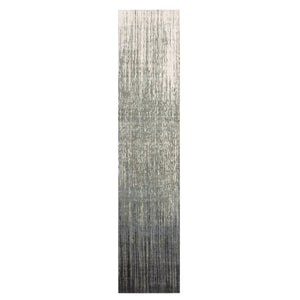 2'6"x12'6" Gray and Black, Modern Ombre Design Densely Woven, Hand Knotted, Extra Soft Wool Runner Oriental Rug FWR451578