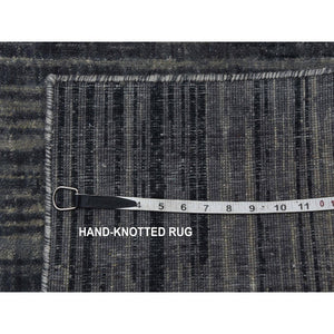 2'6"x12'6" Gray and Black, Modern Ombre Design Densely Woven, Hand Knotted, Extra Soft Wool Runner Oriental Rug FWR451578