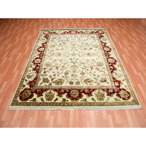 8'1"x10' Ivory, Rajasthan with All Over Leaf Design Thick and Plush, Wool and Silk Hand Knotted, Oriental Rug FWR451632