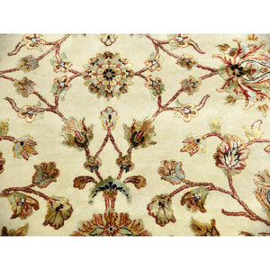 8'1"x10' Ivory, Rajasthan with All Over Leaf Design Thick and Plush, Wool and Silk Hand Knotted, Oriental Rug FWR451632