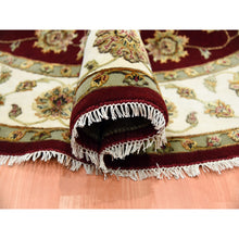 Load image into Gallery viewer, 8&#39;x8&#39; Burgundy Red, Wool and Silk Hand Knotted, Rajasthan All Over Leaf Design Thick and Plush, Round Oriental Rug FWR451638