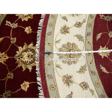 Load image into Gallery viewer, 8&#39;x8&#39; Burgundy Red, Wool and Silk Hand Knotted, Rajasthan All Over Leaf Design Thick and Plush, Round Oriental Rug FWR451638