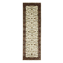Load image into Gallery viewer, 2&#39;7&quot;x8&#39; Ivory, Wool and Silk Hand Knotted, Rajasthan with All Over Leaf Design Thick and Plush, Runner Oriental Rug FWR451656