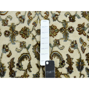 2'7"x8' Ivory, Wool and Silk Hand Knotted, Rajasthan with All Over Leaf Design Thick and Plush, Runner Oriental Rug FWR451656