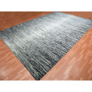 12'x18' Black with Touches of Gray, Striae Design, Wool and Pure Silk Hand Knotted, Oversized Oriental Rug FWR451680