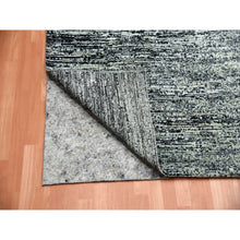 Load image into Gallery viewer, 12&#39;x18&#39; Black with Touches of Gray, Striae Design, Wool and Pure Silk Hand Knotted, Oversized Oriental Rug FWR451680