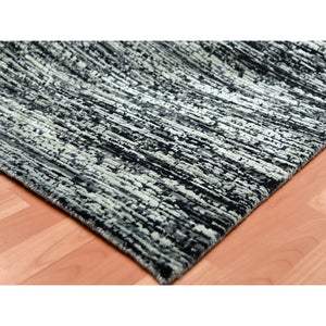 12'x18' Black with Touches of Gray, Striae Design, Wool and Pure Silk Hand Knotted, Oversized Oriental Rug FWR451680