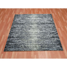 Load image into Gallery viewer, 6&#39;1&quot;x6&#39;1&quot; Black with Touches of Gray, Wool and Pure Silk Hand Knotted, Striae Design, Square Oriental Rug FWR451704