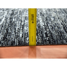 Load image into Gallery viewer, 6&#39;1&quot;x6&#39;1&quot; Black with Touches of Gray, Wool and Pure Silk Hand Knotted, Striae Design, Square Oriental Rug FWR451704