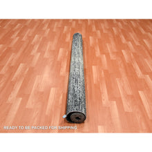 Load image into Gallery viewer, 6&#39;1&quot;x6&#39;1&quot; Black with Touches of Gray, Wool and Pure Silk Hand Knotted, Striae Design, Square Oriental Rug FWR451704