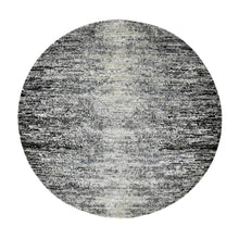 Load image into Gallery viewer, 6&#39;x6&#39; Black with Touches of Gray, Striae Design, Wool and Pure Silk Hand Knotted, Round Oriental Rug FWR451728