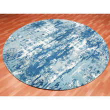 Load image into Gallery viewer, 9&#39;x9&#39; Oceanic Blue, Hand Knotted Abstract Design, Hi-Low Pile Pure Silk and Wool, Round Oriental Rug FWR451758