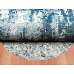 7'1"x7'1" Oceanic Blue, Pure Silk and Wool Hand Knotted, Abstract Design Hi-Low Pile, Round Oriental Rug FWR451764