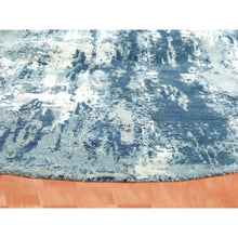 Load image into Gallery viewer, 7&#39;1&quot;x7&#39;1&quot; Oceanic Blue, Pure Silk and Wool Hand Knotted, Abstract Design Hi-Low Pile, Round Oriental Rug FWR451764