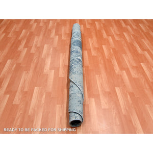 7'1"x7'1" Oceanic Blue, Pure Silk and Wool Hand Knotted, Abstract Design Hi-Low Pile, Round Oriental Rug FWR451764