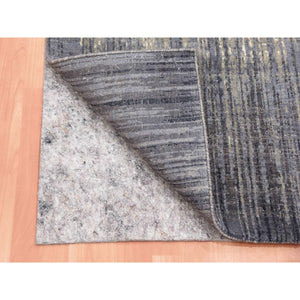 2'6"x6'3" Gainsboro Gray with Black Denim, Modern Ombre Design, Densely Woven, Hand Knotted, Extra Soft Wool, Runner Oriental Rug FWR451848