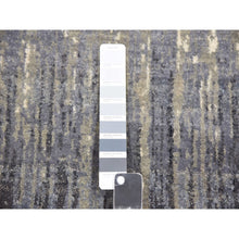 Load image into Gallery viewer, 2&#39;6&quot;x6&#39;3&quot; Gainsboro Gray with Black Denim, Modern Ombre Design, Densely Woven, Hand Knotted, Extra Soft Wool, Runner Oriental Rug FWR451848