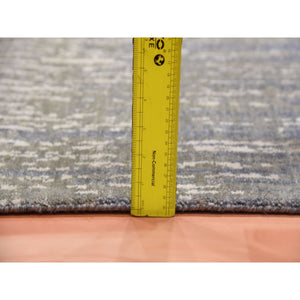 2'6"x6'3" Gainsboro Gray with Black Denim, Modern Ombre Design, Densely Woven, Hand Knotted, Extra Soft Wool, Runner Oriental Rug FWR451848