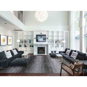 12'2"x18' Charcoal Black Modern Chiaroscuro Collection, Hand Knotted, Thick and Plush, Pure Wool Oversized Oriental Rug FWR474006