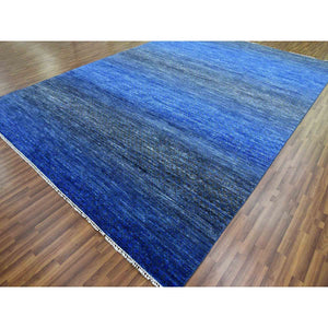 10'5"x14'6" Denim Blue, Pure Wool Modern Chiaroscuro Collection, Thick and Plush, Hand Knotted Oriental Rug FWR474018