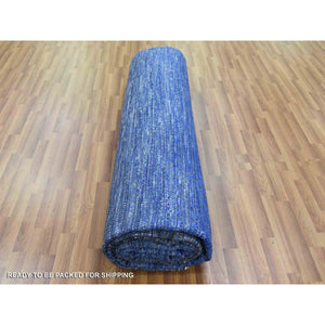 10'5"x14'6" Denim Blue, Pure Wool Modern Chiaroscuro Collection, Thick and Plush, Hand Knotted Oriental Rug FWR474018