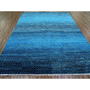 8'1"x10'2" Blue Modern Chiaroscuro Collection, Hand Knotted, Pure Wool Thick and Plush, Oriental Rug FWR474072