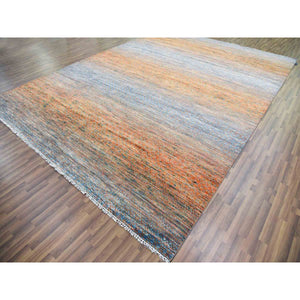 10'3"x14' Orange, Modern Chiaroscuro Collection Hand Knotted Thick and Plush, Pure Wool Oriental Rug FWR474120