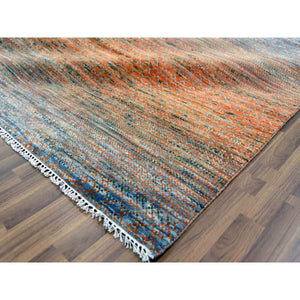 10'3"x14' Orange, Modern Chiaroscuro Collection Hand Knotted Thick and Plush, Pure Wool Oriental Rug FWR474120